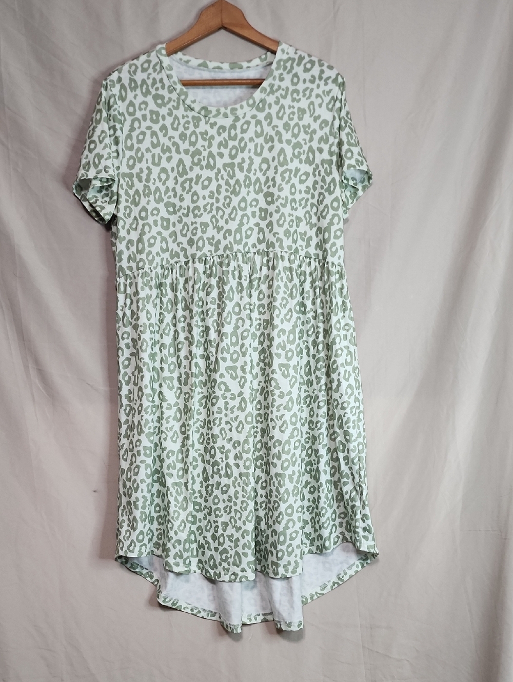 Sage Green Leopard Print Babydoll Dress